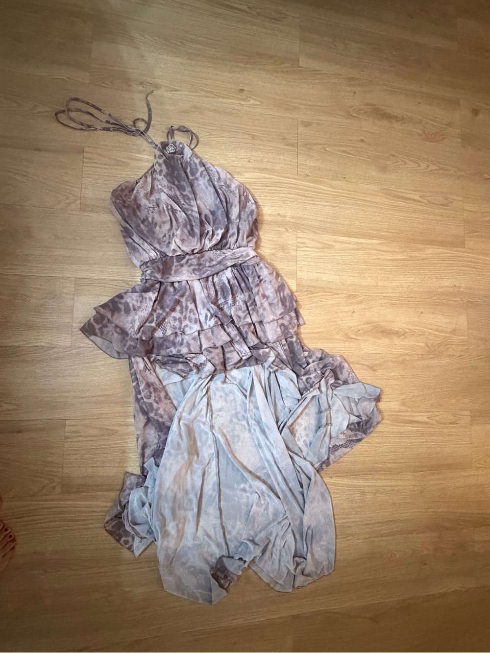 Missguided Taupe and Light Gray Backless Ruffled Maxi Dress